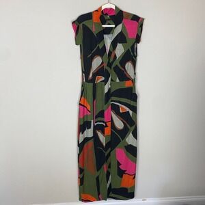 Osklen Foliage Print Maxi Wrap Dress Abstract Print Sleeveless Womens Large